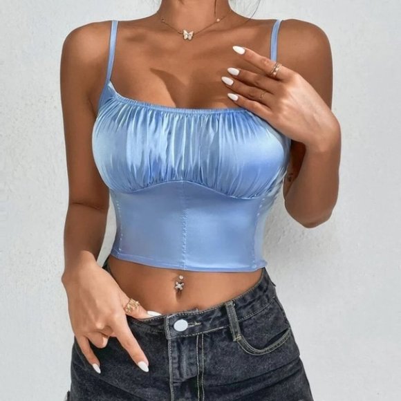 Contemporary Blue Ruched Bust Cami Top - Picture 3 of 6